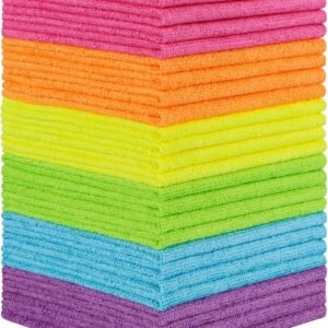 Orighty Microfiber Cleaning Cloth, 24 Pack Highly Absorbent Cleaning Rags, Household Cleaning Supplies, Reusable Microfiber Towels Lint Free Cloths for House, Kitchen, Car Care, 12×11 inch