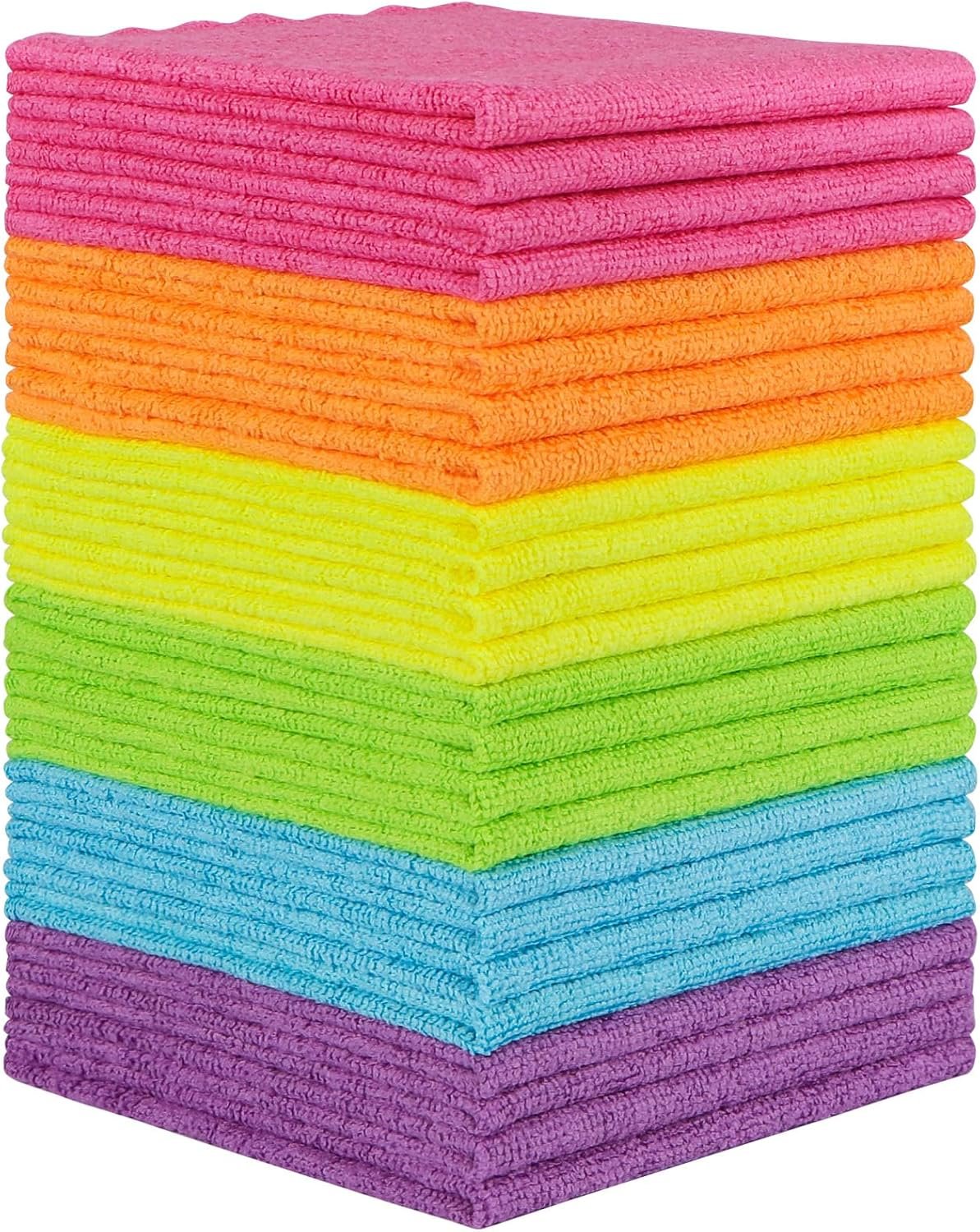 Orighty Microfiber Cleaning Cloth, 24 Pack Highly Absorbent Cleaning Rags, Household Cleaning Supplies, Reusable Microfiber Towels Lint Free Cloths for House, Kitchen, Car Care, 12x11 inch