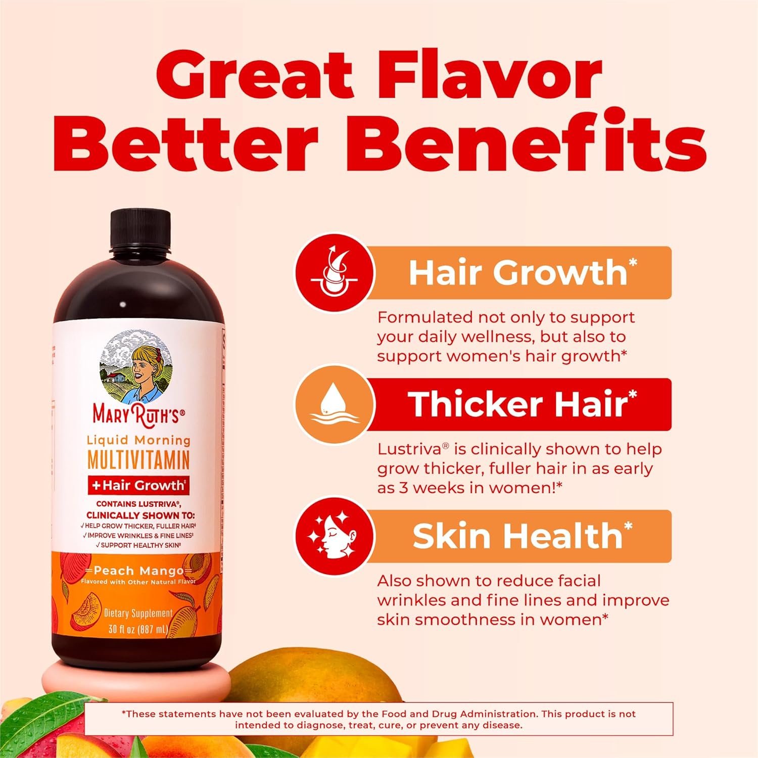 MARYRUTH'S Liquid Multivitamin + Hair Growth | Clinically Tested in Women for Thicker Hair & Facial Wrinkles | Biotin 10000mcg | Lustriva Hair Growth Supplements | Skin Care | Ages 18+ | 30 Fl Oz - Image 5