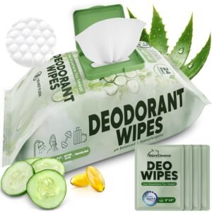 XL Deodorant Wipes for Women – 60 Ct. + 4 Travel Body Wipes Individually Wrapped – 8″x8″ Odor Eliminator Towelettes for Underarm, Body, Feet – pH Balanced Armpit Smell Remover for Gym & Post Workouts
