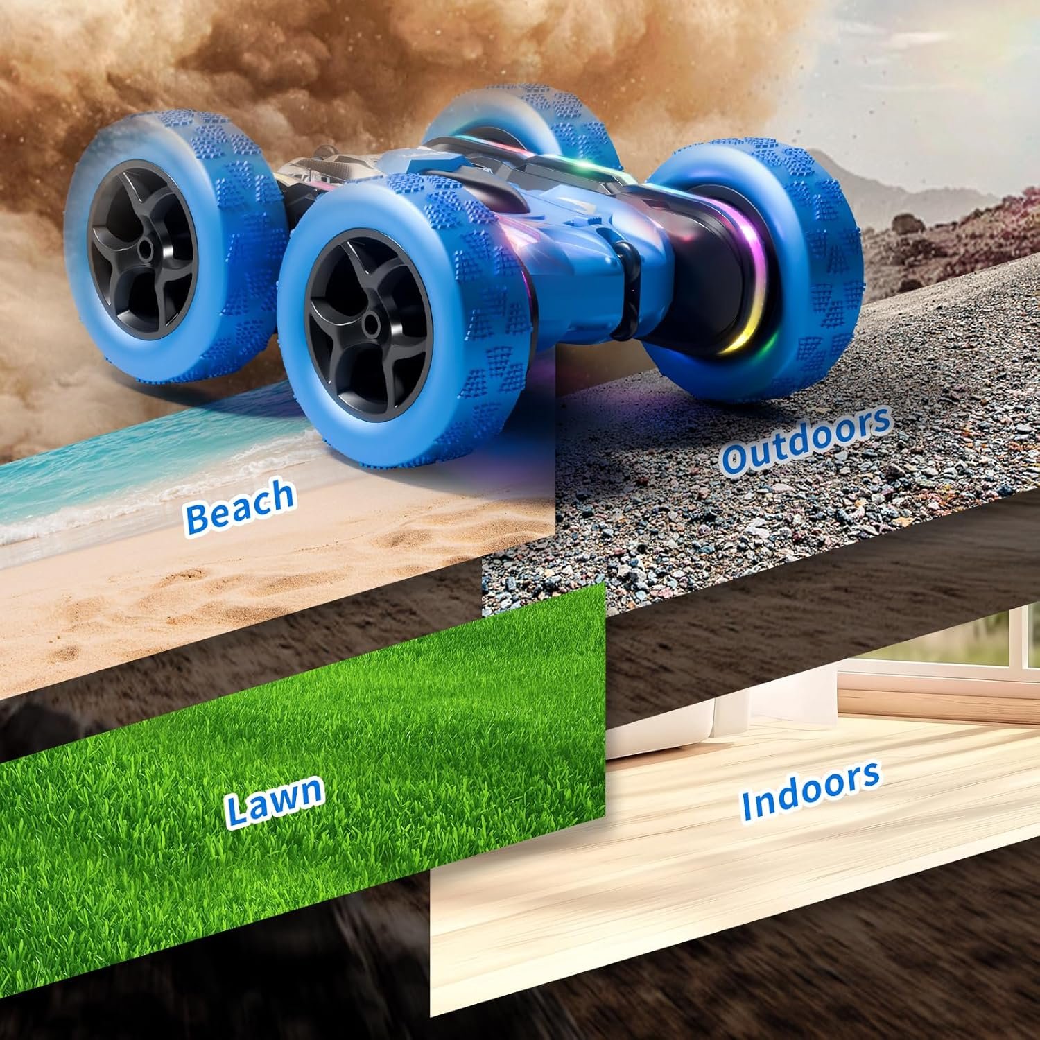 Remote Control Stunt Car 4WD 360° Flip Double‑Sided RC Cars, LED Light Bar, USB‑C Modular Battery, 2.4 GHz Outdoor Beach Toy for Boys 6‑12 Years Old, Birthday & Christmas Kids Gift, Blue - Image 7
