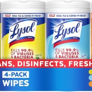 LYSOL Disinfecting Wipes, All Purpose Cleaner, Multi-Surface Antibacterial Cleaning Wipes, Household Cleaning Supplies, Dorm Essentials, Lemon + Mango & Hibiscus + Crisp Linen Scent, 80 ct. (4 Pack)