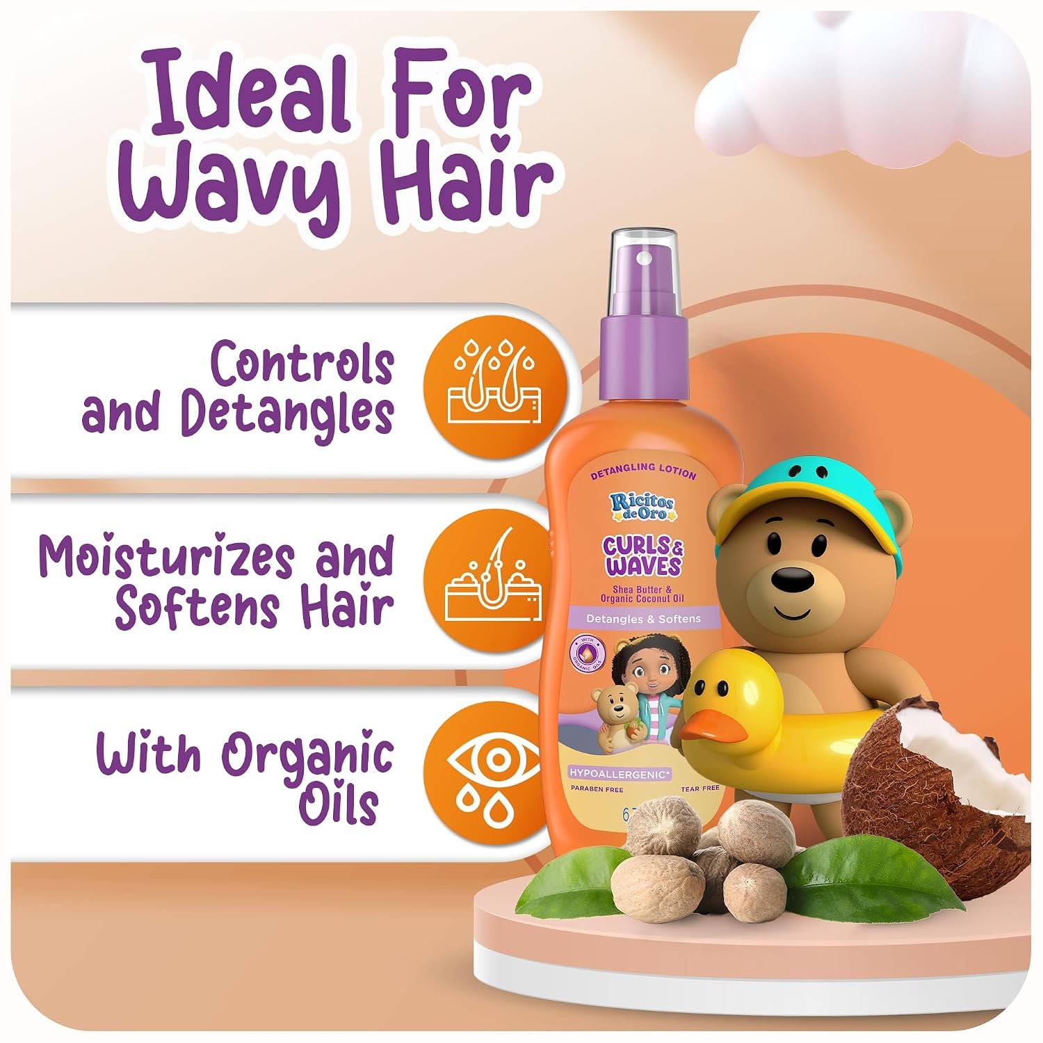 Ricitos de Oro Detangler Spray for Kids: Detangles and Softens Curls, Shea Butter insused for Soft Hair, Frizz-Free Control, Sensitive Scalps safe, Keeps Curls Bouncy and Defined, Size 6.7 Oz, 2-Pack - Image 5