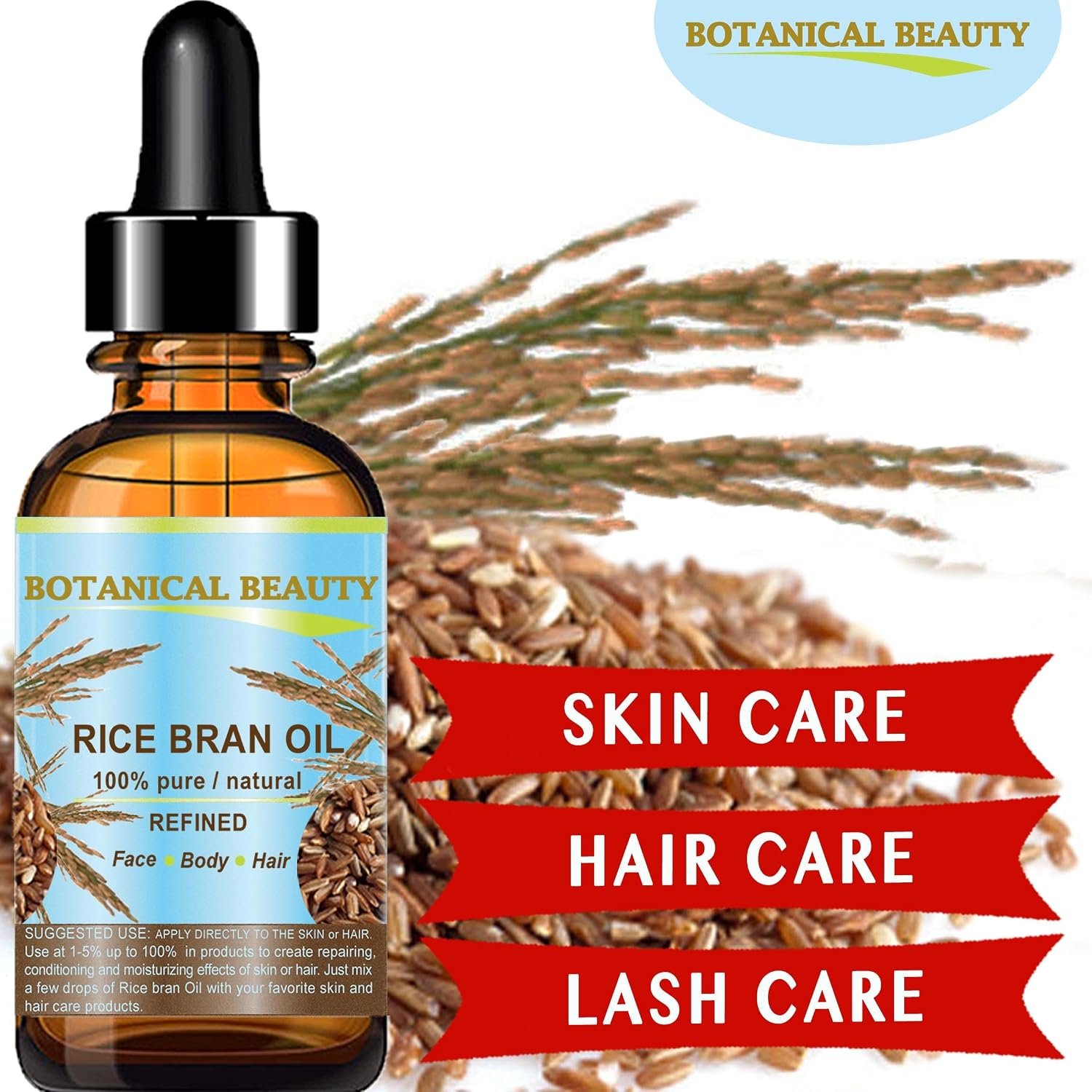 Botanical Beauty RICE BRAN OIL 100% Pure Natural Refined Undiluted Cold Pressed Carrier Oil for Face, Skin, Body, Hair, Massage, Nails. (4 Fl Oz) - Image 3