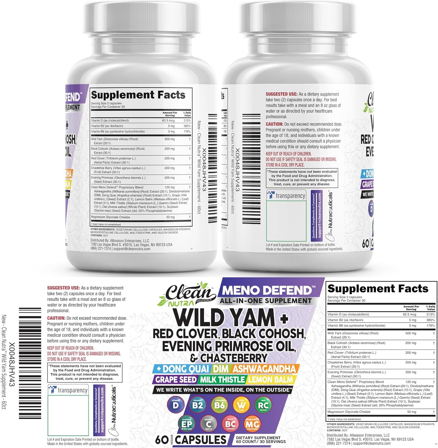 Clean Nutra Wild Yam Root Capsules with Red Clover Black Cohosh Evening Primrose Oil Chasteberry Dong Quai DIM Ashwagandha Grape Seed Extract Milk Thistle Lemon Balm and more Hormone Balance For Women - Image 5
