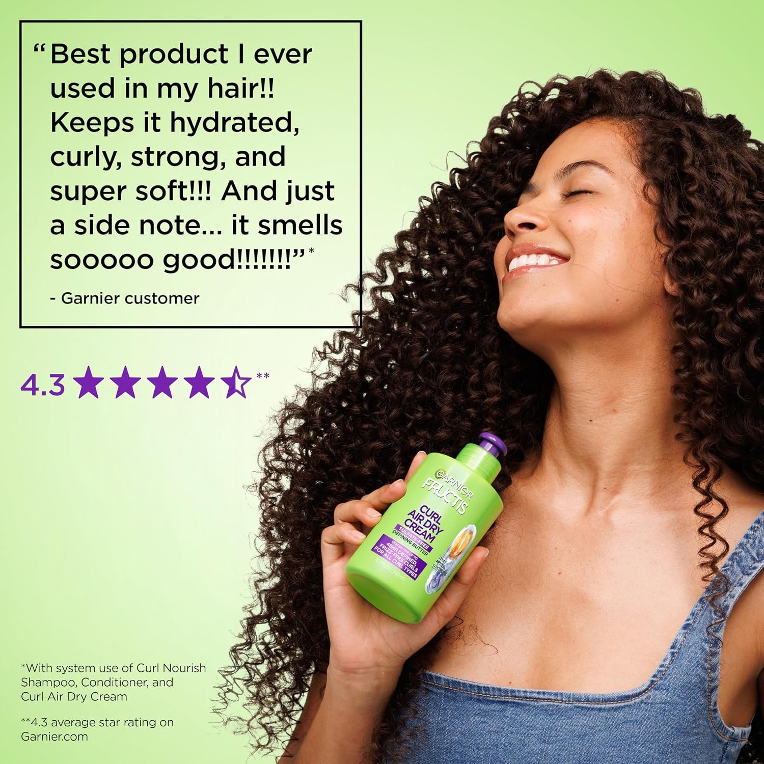 Garnier Fructis Curl Nourish Air Dry Cream XL Leave In Conditioner, Sulfate-Free Curl Defining Cream For Moisture and Frizz Control Waves, Curls, and Coils, Value Size, 16.9 Fl Oz - Image 7