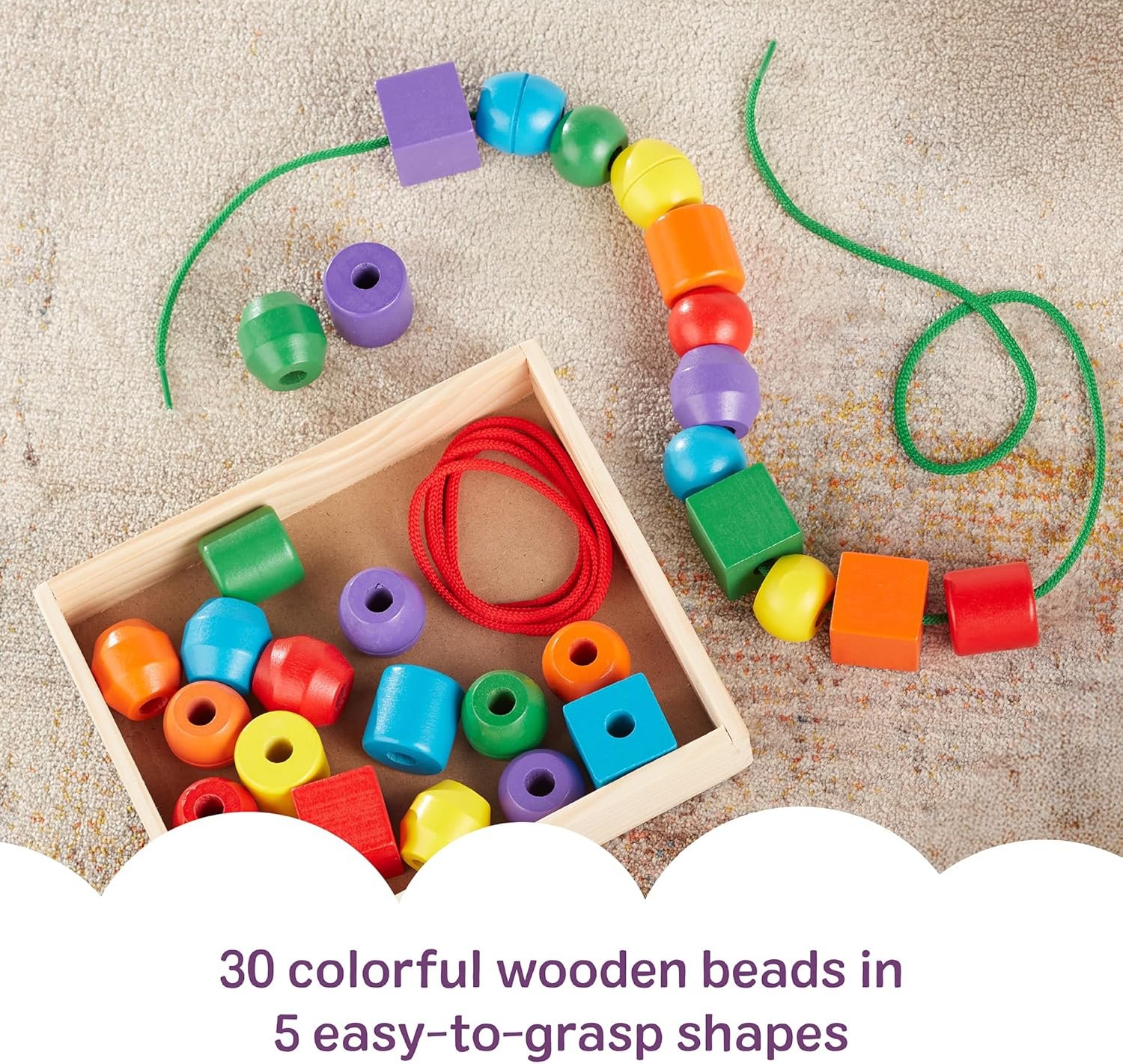 Melissa & Doug Primary Lacing Beads - Educational Toy with 30 Wooden Beads and 2 Laces for Toddlers, Fine Motor Skills Lacing Toys for Toddlers and Kids Ages 3+ - Image 4