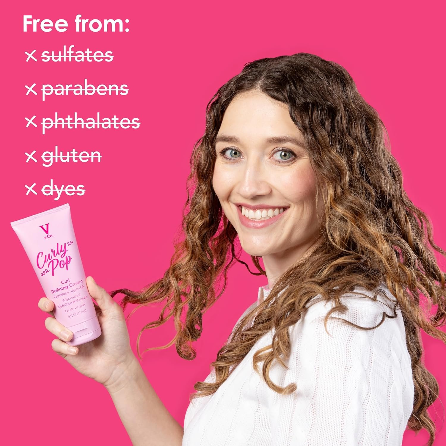 V&Co. Beauty Curly Pop Curl Defining Cream – Curl Cream for Curly Hair, Anti Frizz & Moisturizing Hair Care with Peptides & Jojoba Oil – Defines Curls, Enhances Elasticity & Adds Hydration – 6 oz - Image 7