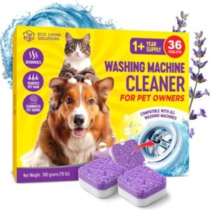 ECO LIVING SOLUTIONS Washing Machine Cleaner Tablets for Pet Owners, 36 Pack, Front&Top Load Washer Deep Cleaning, HE & Septic Tank Safe, Remove Pet Hair, Eliminates Smells, Prevents Dander Build-up