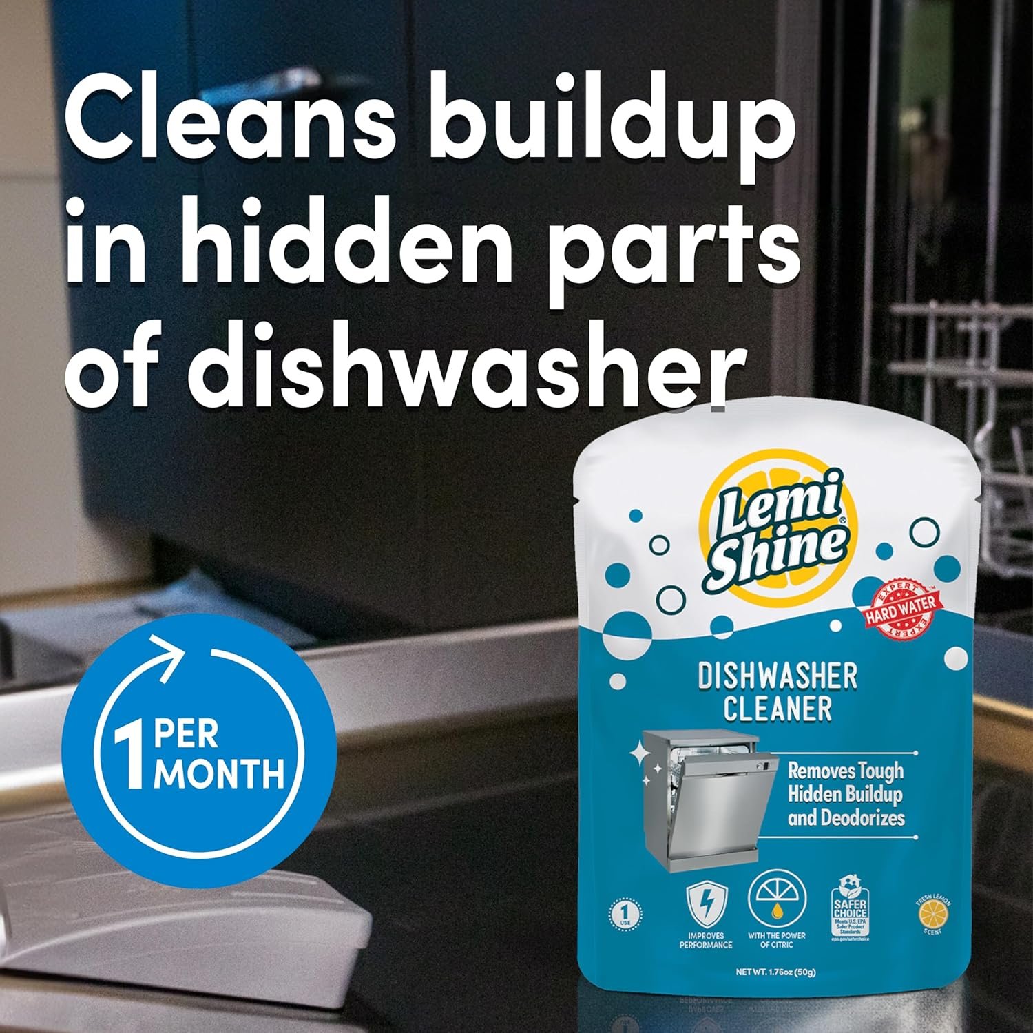 Lemi Shine Natural Dishwasher Cleaner - Hard Water Citric Acid Cleaning Powder - Lemon Scented Eco-Friendly Dishwasher Cleaner & Deodorizer - 1.76 oz - Image 2