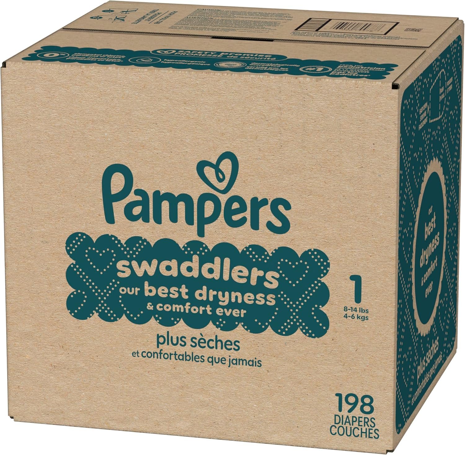 Pampers Swaddlers Diapers, Size 1 (8-14 lbs), 198 Count, Hypoallergenic, Absorbent, Keeps Baby Dry and Comfortable, Skin Safe Disposable Newborn Baby Diaper - Image 17