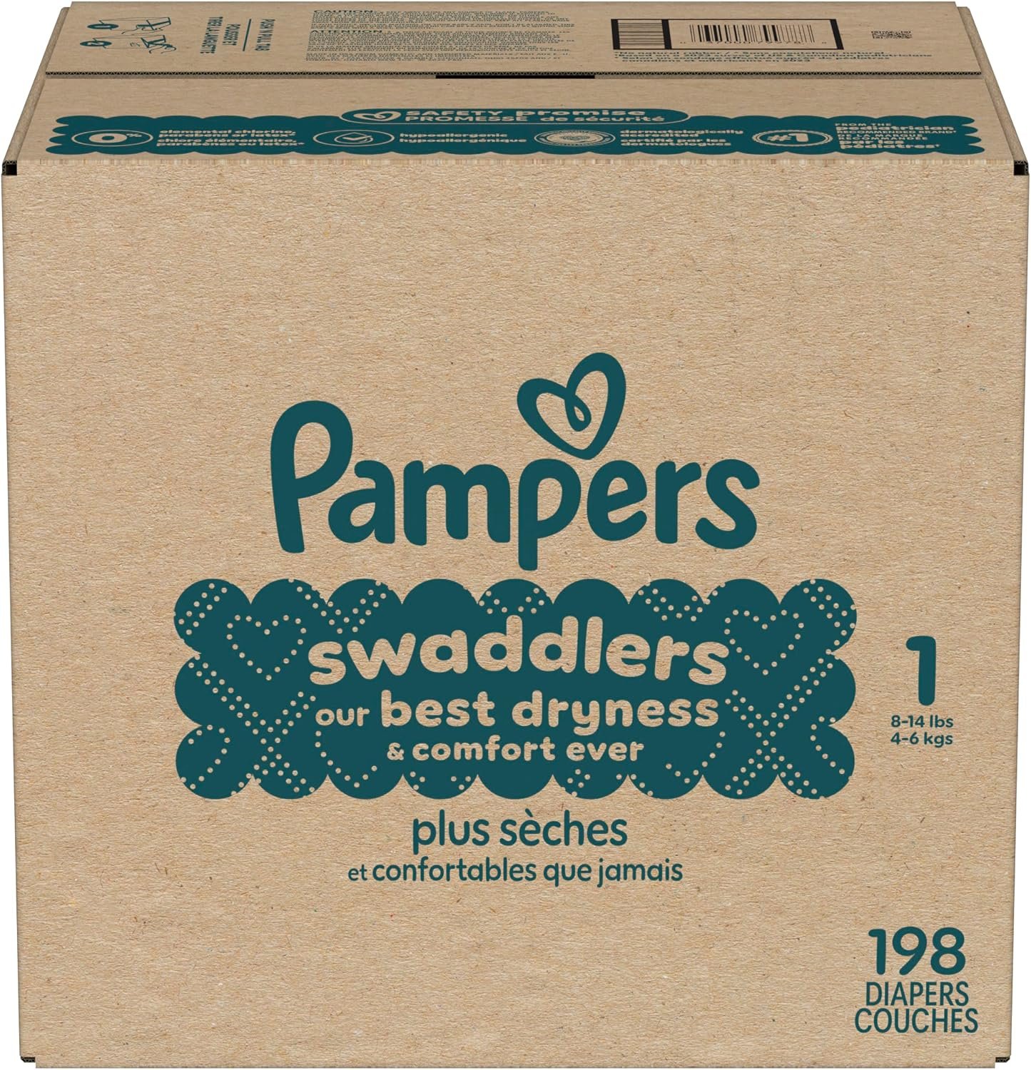 Pampers Swaddlers Diapers, Size 1 (8-14 lbs), 198 Count, Hypoallergenic, Absorbent, Keeps Baby Dry and Comfortable, Skin Safe Disposable Newborn Baby Diaper - Image 14