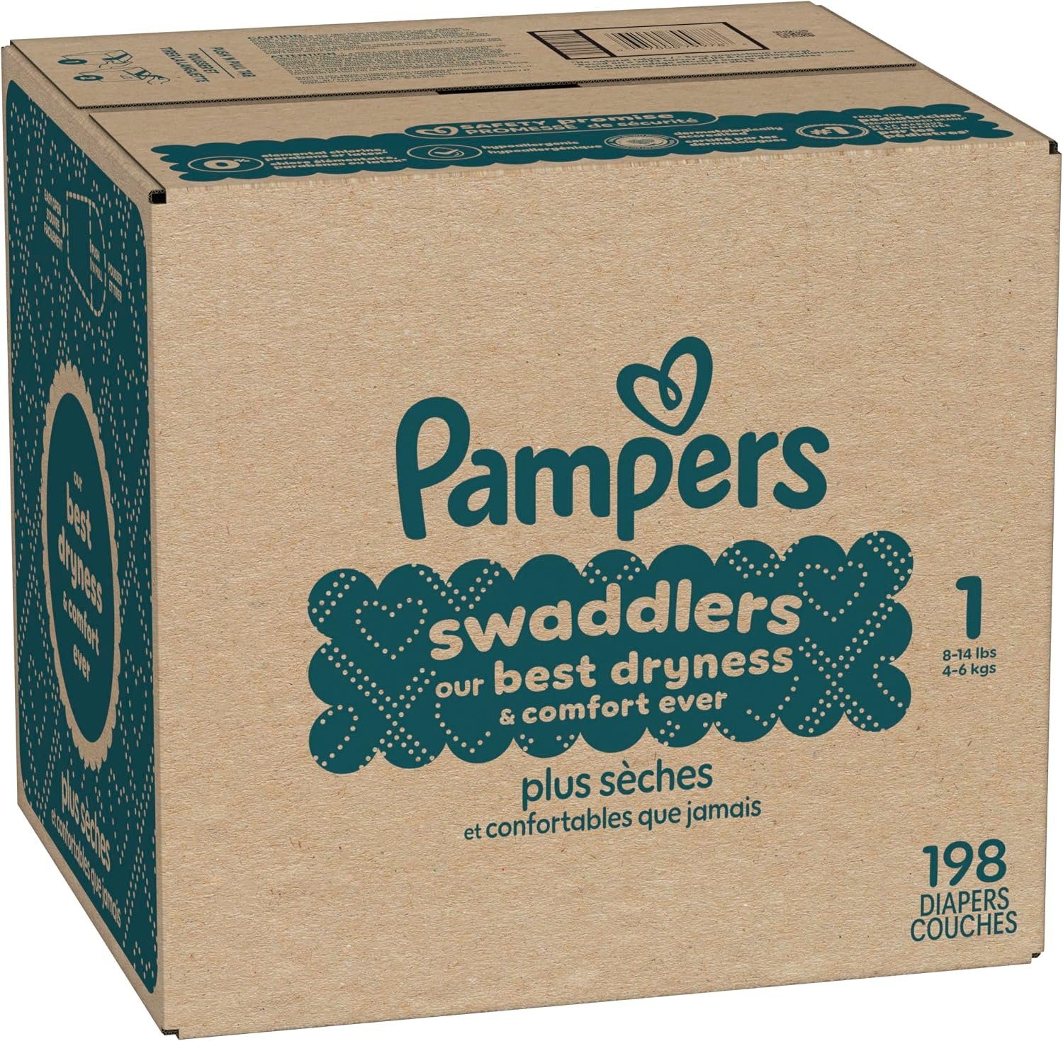 Pampers Swaddlers Diapers, Size 1 (8-14 lbs), 198 Count, Hypoallergenic, Absorbent, Keeps Baby Dry and Comfortable, Skin Safe Disposable Newborn Baby Diaper - Image 15