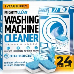 MIGHTY CLEAN Washing Machine Cleaner Tablets 24 Pack – 1 Year Supply, Septic Safe Washing Machine Cleaning Tablets, Washer Cleaner Tablet, Works with All Washers Including HE