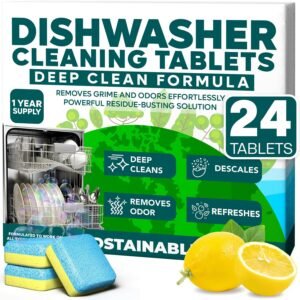Sudstainables Dishwasher Cleaner and Deodorizer Tablets, 24 Pack – Dishwasher Cleaning Tablets for Odor and Buildup Removal, Descaler – 1-Year Supply