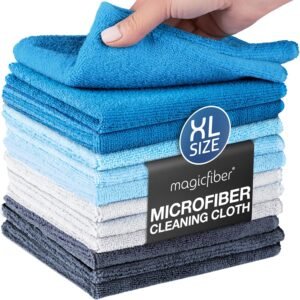MagicFiber Microfiber Cleaning Cloth – Higher Quality, Larger Size – Micro Fiber Cloth for Cleaning Rags, Dust Cloths, Kitchen Dish Towels (12 Pack, 13”x11”)