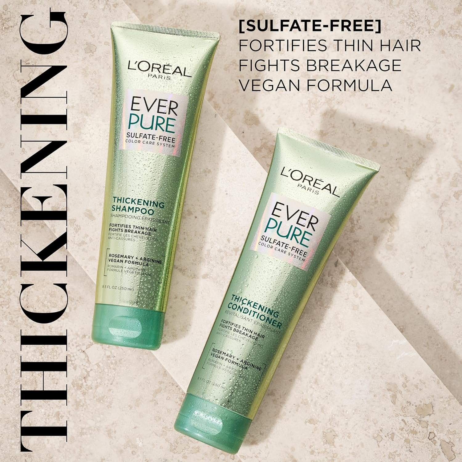 L'Oreal Paris Thickening Sulfate Free Shampoo, Thickens + Strengthens Thin, Fragile Hair, Hair Care with Rosemary Leaf, EverPure, 8.5 Fl Oz (Packaging May Vary) - Image 2