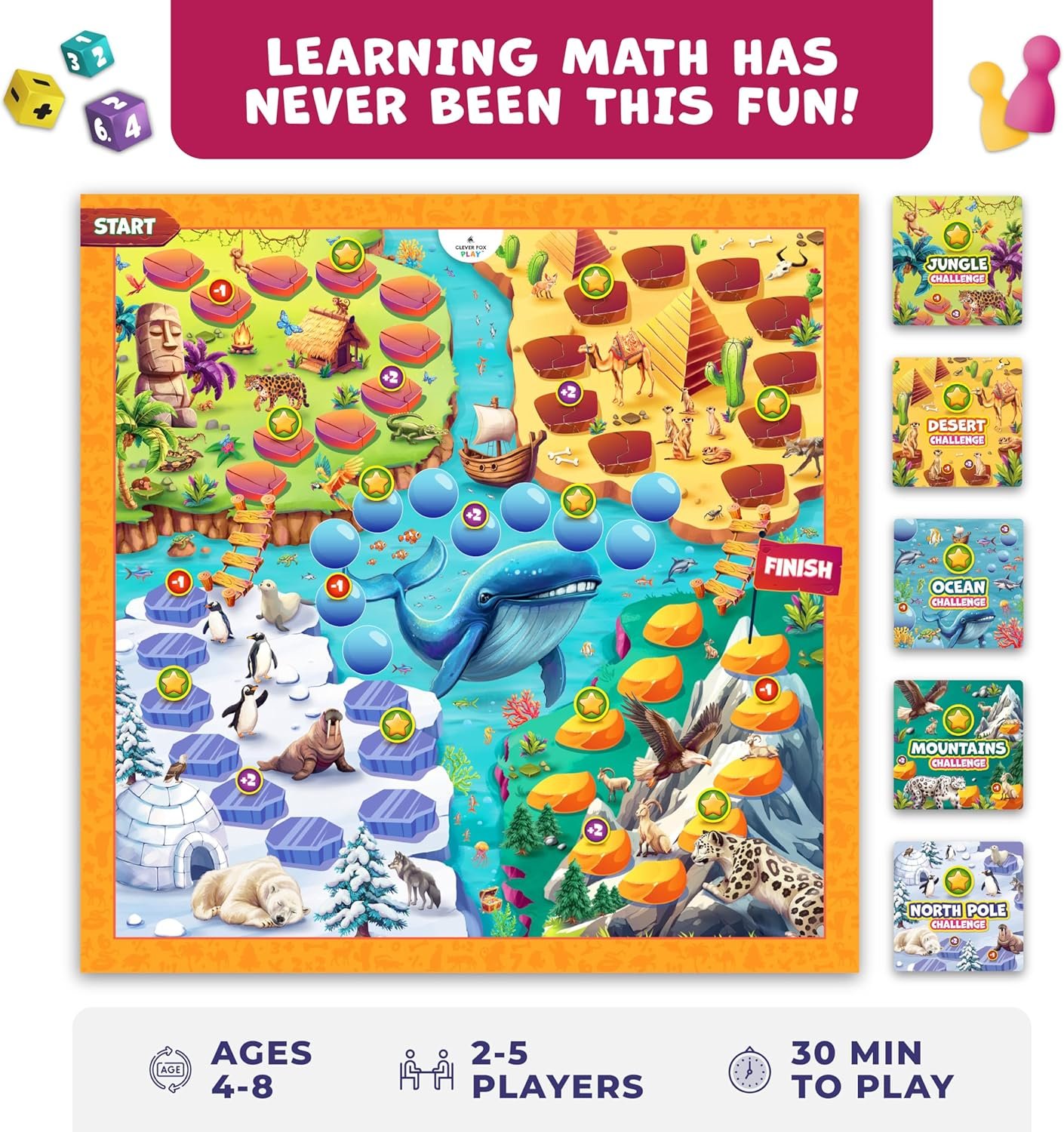 Clever Fox Play Number Hunter Math Board Game – Addition & Subtraction Math Game for Kids 5-7 Year Old – Fun Educational STEM Toy for 5+ Year Old, Kindergarten, 1st-3rd Grade, Homeschool & Family - Image 3