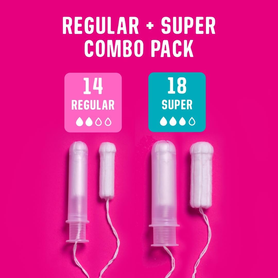 Flo - Organic Cotton Tampons for Women - 32 Pack (14 Regular, 18 Super) - Leak Proof - No Synthetic Fibers, Chlorine Bleach, Added Dyes - Bio-Plastic Applicator - Feminine Care - Vegan & Cruelty Free - Image 2
