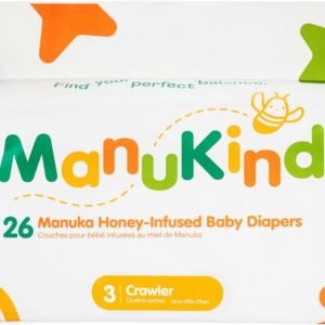 ManuKind Baby Diapers, Manuka Honey Infused, Ultra Soft, Plant-Based Materials, Quick-Dry Comfort, Leak Guard Protection, Size 3 – 26 Diapers