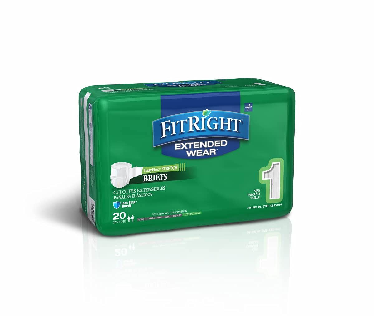 Medline FitRight Extended Wear Stretch Briefs, Overnight Adult Diapers with Tabs, Size 1 (Bag of 20) - Image 3