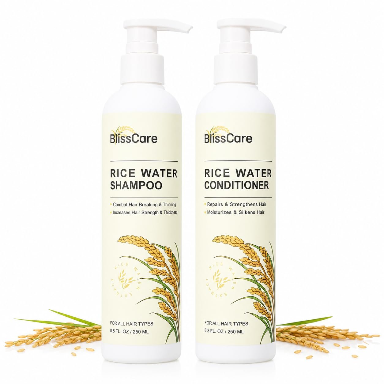 Rice Water Shampoo and Conditioner Set, Strengthen and Revitalize Hair, Nourish Damaged Hair for Women and Men, Hair Care, Restore Shine, Infused with Biotin, Citrus Peel, Rosemary