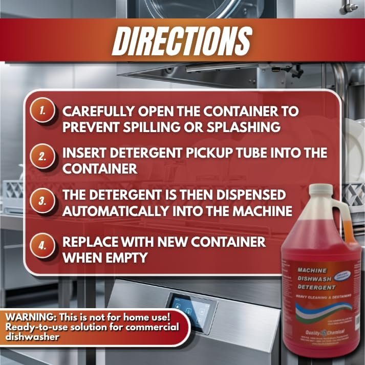 Quality Chemical Heavy Duty Liquid Alkaline Commercial Dishwasher Detergent - Industrial-Grade Formula Dissolves Food Stains, Grease, Grime and Residue - No Pre-Rinse Needed - Ready-to-Use 128oz - Image 4