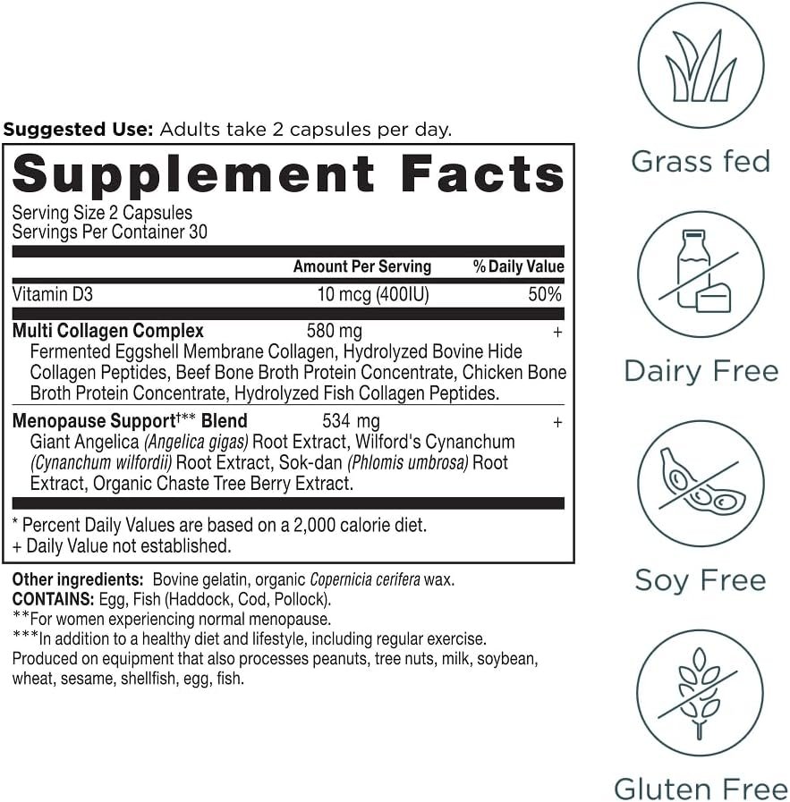 Ancient Nutrition Menopause Support + Collagen Supplement, Hydrolyzed Collagen Peptides, Key Clinically Validated Superfoods, Significant Improvement in Hot Flashes and Sleep Quality, 60 Capsules - Image 6