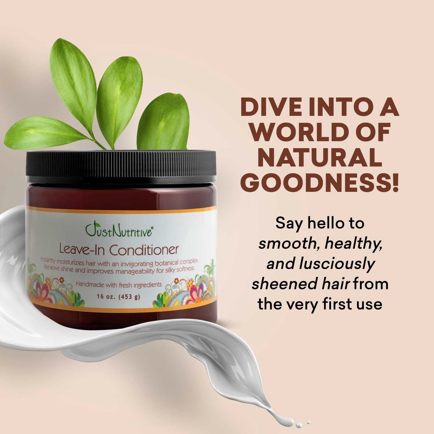 Just Nutritive Leave in Conditioner/Multitasking Leave In for All Hair Types/Pure ingredients fight frizz, split ends and creates radiant healthy shine - Image 3