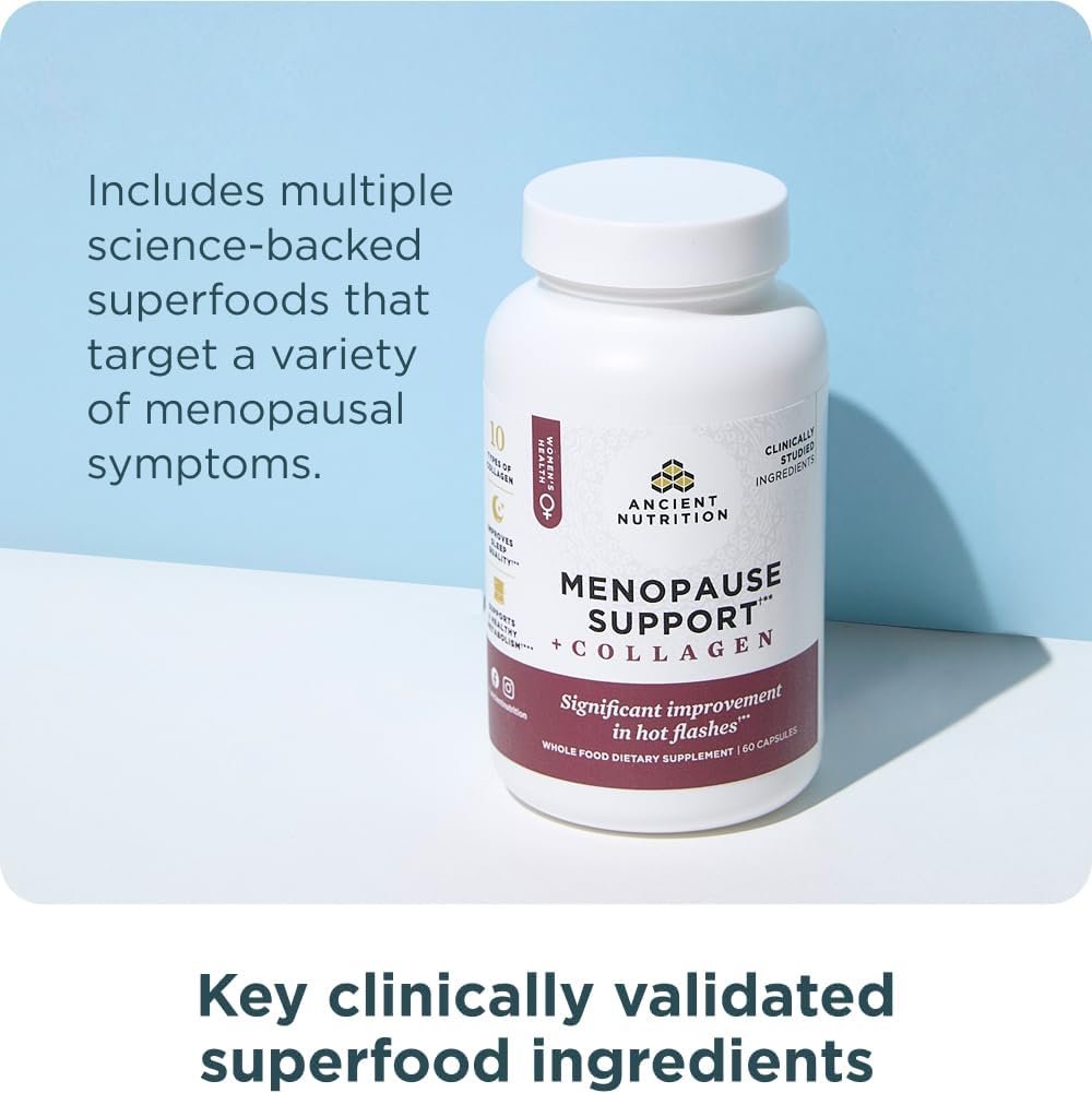 Ancient Nutrition Menopause Support + Collagen Supplement, Hydrolyzed Collagen Peptides, Key Clinically Validated Superfoods, Significant Improvement in Hot Flashes and Sleep Quality, 60 Capsules - Image 3