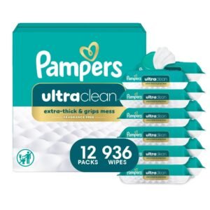 Pampers Ultraclean Baby Wipes (Previously ‘Free & Gentle’), 99% Water, Hypoallergenic, Unscented, 100% Plant Based, Plastic-Free, 936 Wipes Total (12X Flip-Top Packs)
