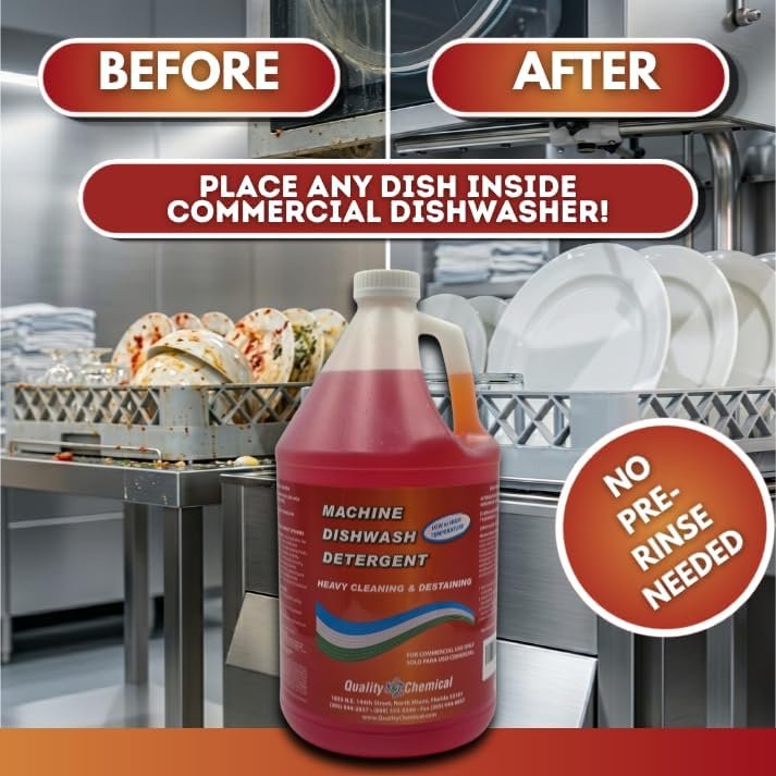 Quality Chemical Heavy Duty Liquid Alkaline Commercial Dishwasher Detergent - Industrial-Grade Formula Dissolves Food Stains, Grease, Grime and Residue - No Pre-Rinse Needed - Ready-to-Use 128oz - Image 5