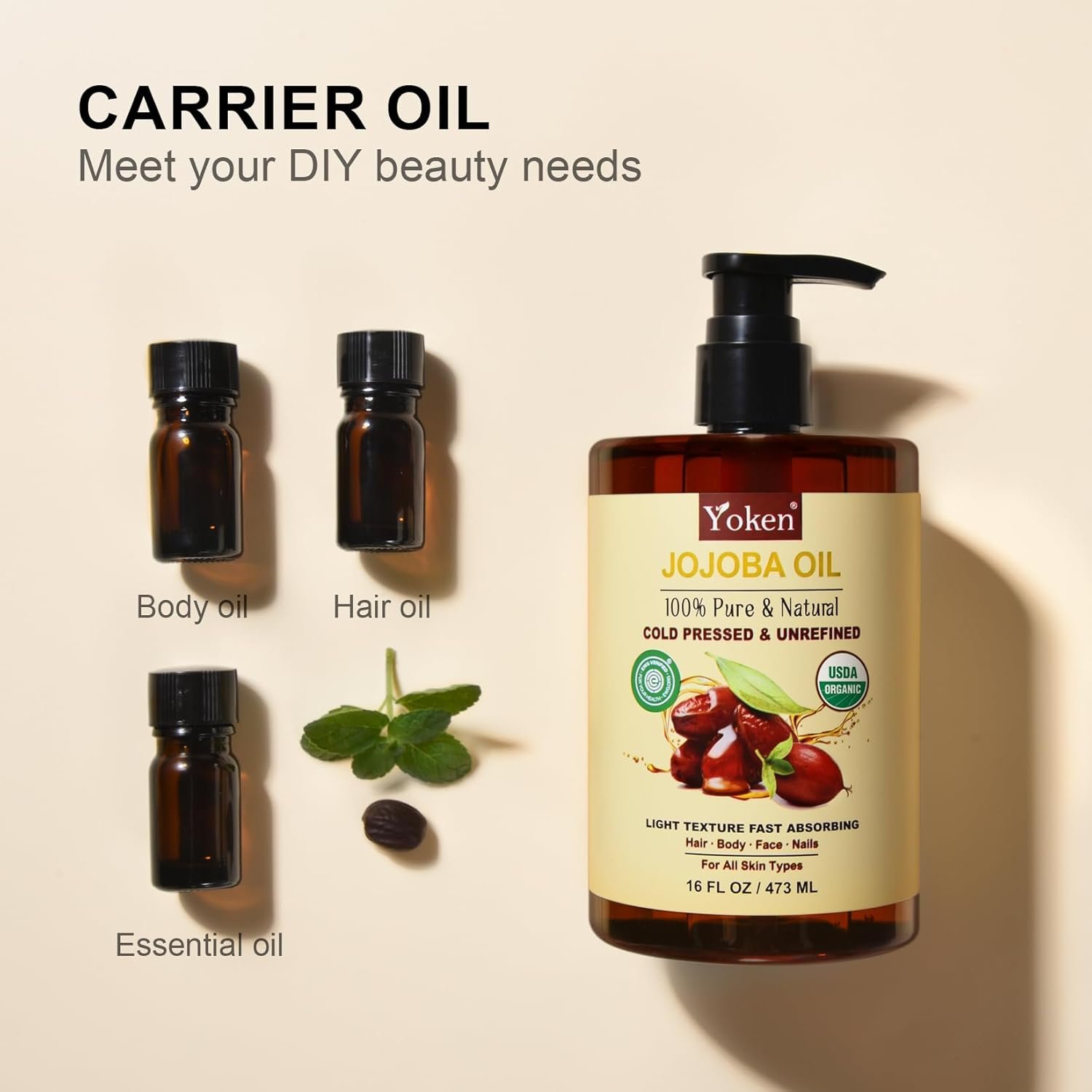 Yoken Organic Jojoba Oil 16oz, USDA Certified Cold Pressed for Skin Care - Image 5