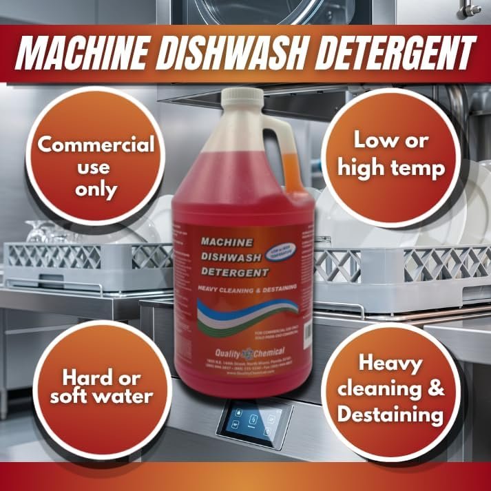 Quality Chemical Heavy Duty Liquid Alkaline Commercial Dishwasher Detergent - Industrial-Grade Formula Dissolves Food Stains, Grease, Grime and Residue - No Pre-Rinse Needed - Ready-to-Use 128oz - Image 2