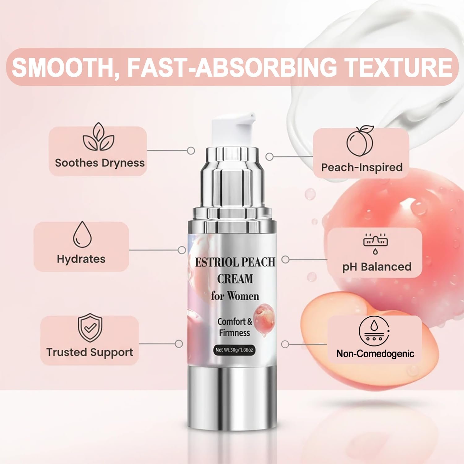 Estriol Cream for Women | Intimate Care Cream | Menopause Support | Lightweight Hydrating Formula with Natural Peach Essence | Soothing Moisture for Daily Intimate Skin Care | 30ml (2 Month Supply) - Image 3