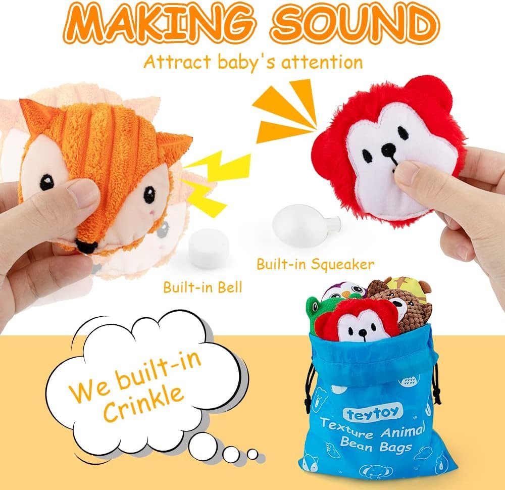 teytoy Sensory Bean Bag for Kids 10 Pack,Texture Sensory Beanbags,Sensory Toys for Autism,Animal Sensory Fine Motor Toys with Storage Bag for Boys and Girls - Image 4