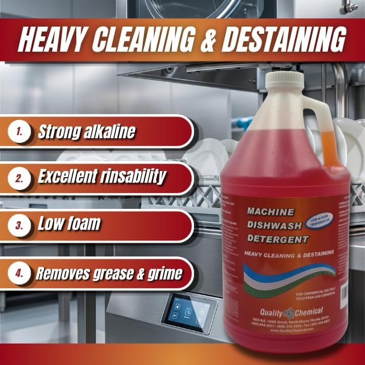 Quality Chemical Heavy Duty Liquid Alkaline Commercial Dishwasher Detergent - Industrial-Grade Formula Dissolves Food Stains, Grease, Grime and Residue - No Pre-Rinse Needed - Ready-to-Use 128oz - Image 3