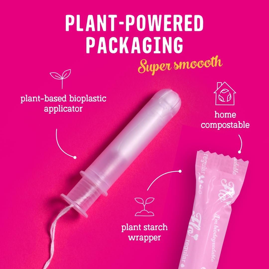 Flo - Organic Cotton Tampons for Women - 32 Pack (14 Regular, 18 Super) - Leak Proof - No Synthetic Fibers, Chlorine Bleach, Added Dyes - Bio-Plastic Applicator - Feminine Care - Vegan & Cruelty Free - Image 4