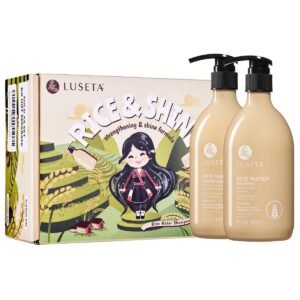 LUSETA Rice Water Shampoo and Conditioner Set for Hair Volume, Strengthening, Nourishing for Hair, Hydrating & Frizz Control, Revitalizes Shine, for All Hair Types Women and Men 16.8oz*2