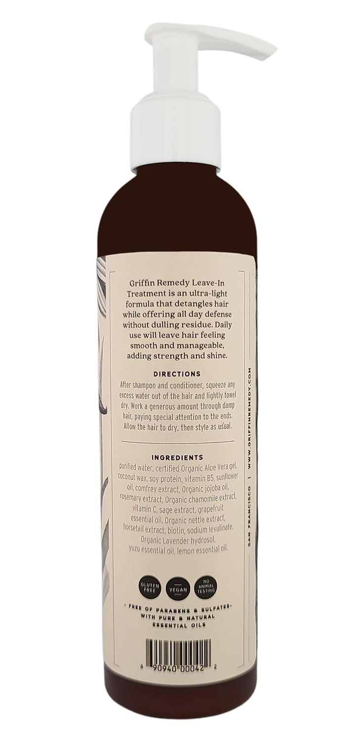 Griffin Remedy Leave-In Conditioner Treatment-Lightweight Moisture Formula to Smooth Frizz and Add Shine For All Hair Types-All Natural, Sulfate Free, Paraben Free, 8 fl oz - Image 3
