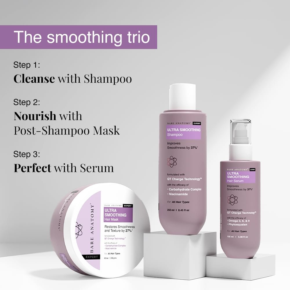 Bare Anatomy Ultra Smoothing Hair Serum Powered By Carbohydrate Complex & Niacinamide | Serum for Smooth & Shiny Hair | For Dry & Frizzy Hair | Women & Men | 100 ml - Image 6