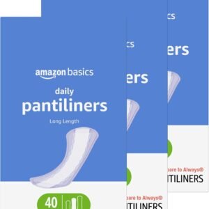 Amazon Basics Daily Pantiliner, Long Length, Feminine Pads for Women, Unscented, Comfortable Thin, 120 Count (3 Packs of 40) (Previously Solimo)