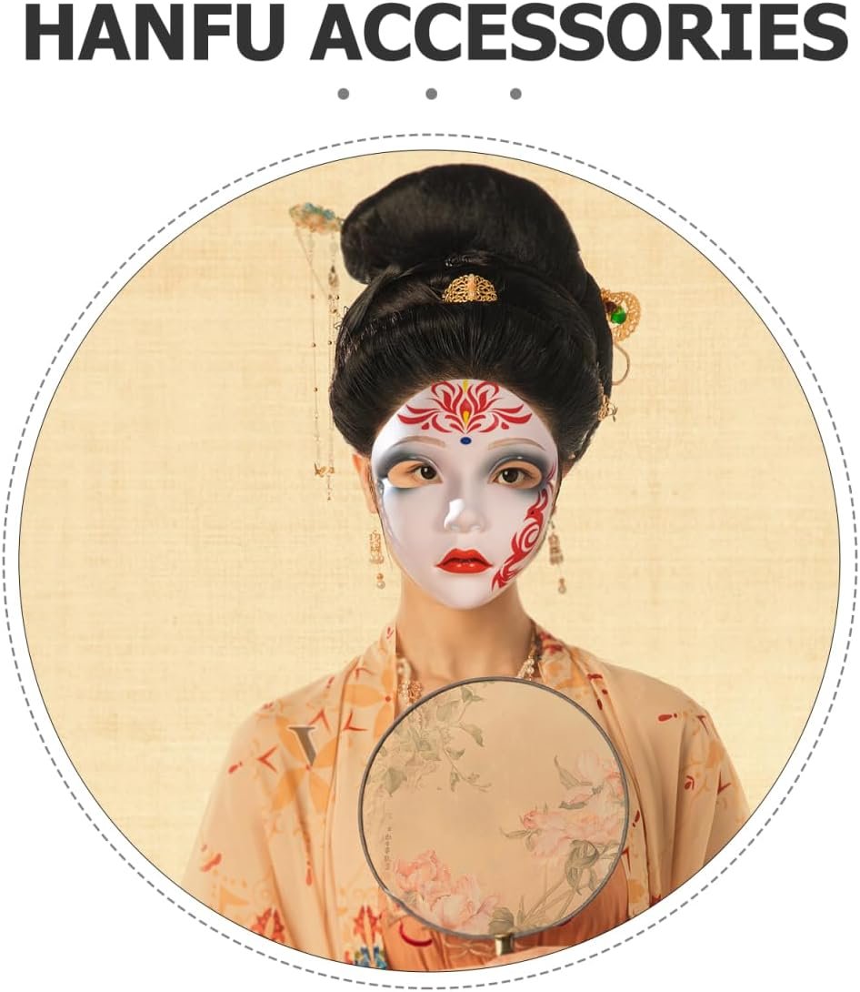 Ipetboom Hand-Painted Ancient Hanfu Full Face Mask - Chinese Style Plastic Hanfu Cosplay Accessory for Women Traditional Beauty Carnival Masquerade Party Stage Performance - Image 2