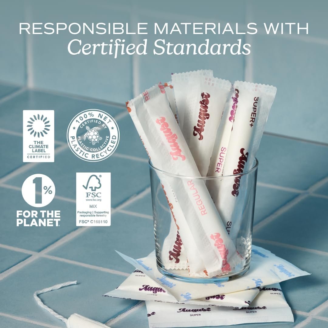 August Organic Tampons - Easy-Glide Long Applicators - Light, Regular, & Super - 36-Pack 100% Organic Cotton Tampons for Women, Non-Toxic, Fragrance-Free, and Hypoallergenic - Image 9