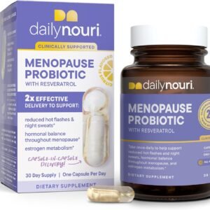 Daily Nouri Menopause Probiotics for Women | Hormonal Balance, Hot Flashes, Night Sweats & Gut Health | 3 Clinically Studied Strains + Resveratrol & Omega | 30-Day Supply