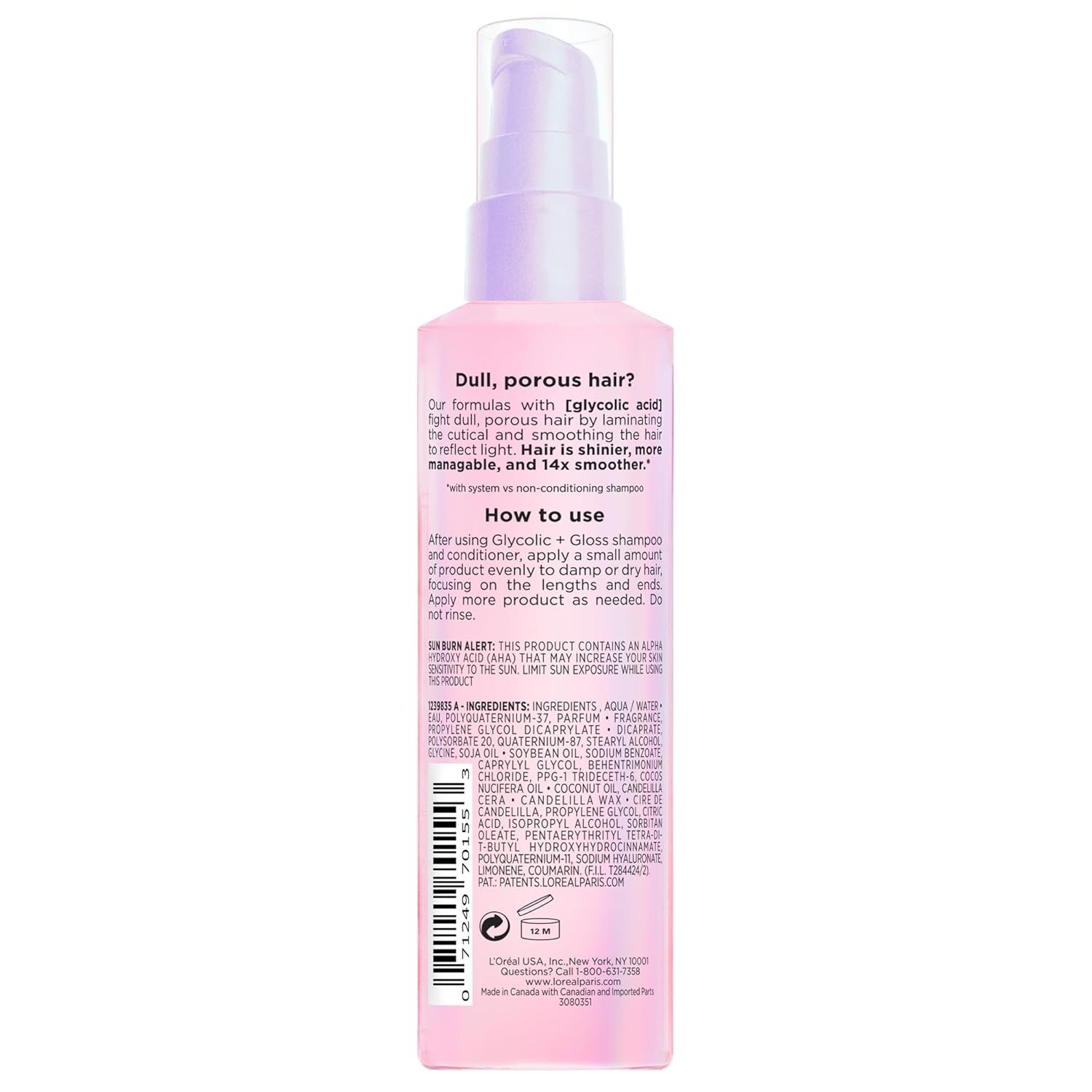 L'Oreal Paris Elvive Glycolic + Gloss High Shine Leave-In Hair Serum, Smooths Dull, Porous Hair Into High-Shine, Glossy Hair, 4.4 Fl Oz - Image 9