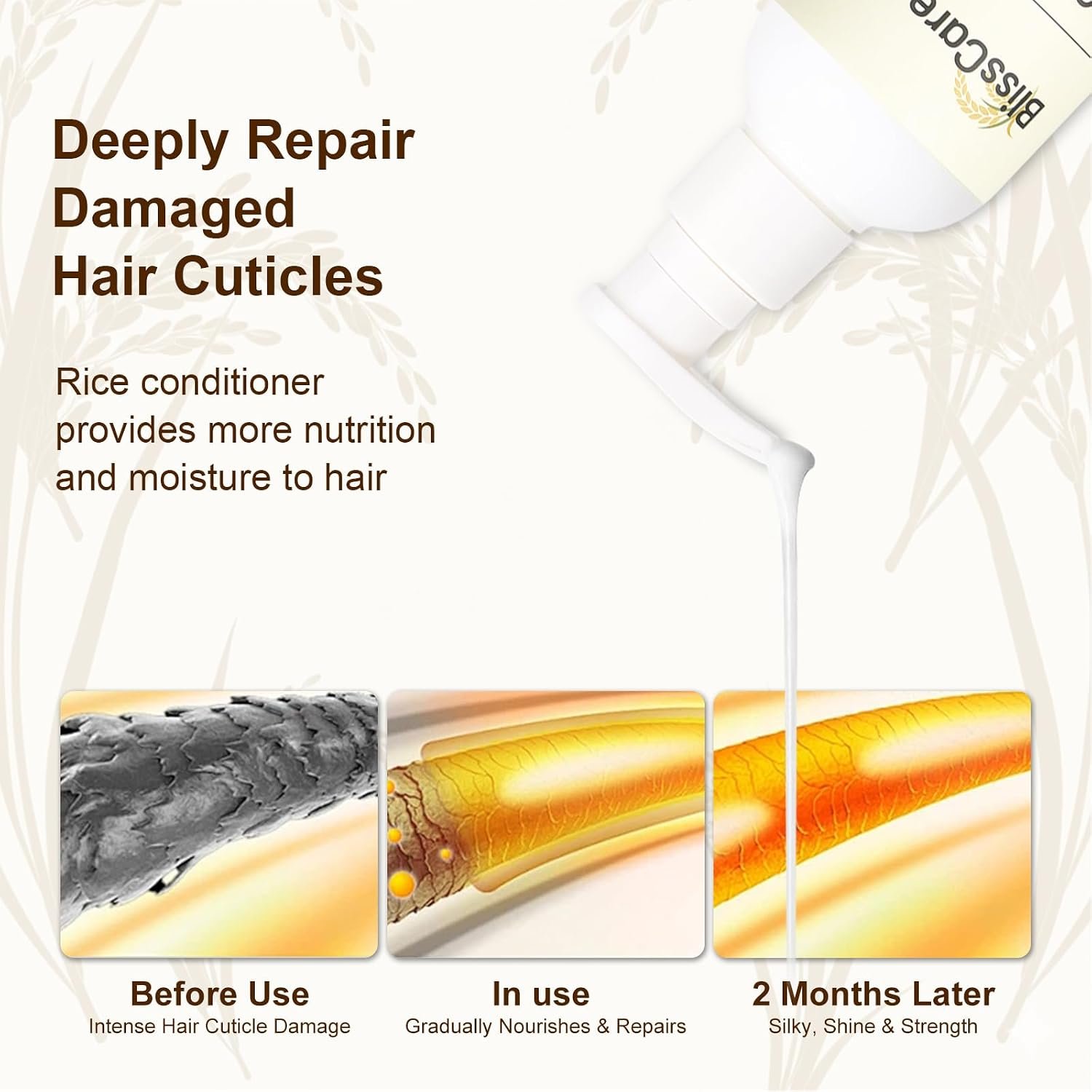 Rice Water Shampoo and Conditioner Set, Strengthen and Revitalize Hair, Nourish Damaged Hair for Women and Men, Hair Care, Restore Shine, Infused with Biotin, Citrus Peel, Rosemary - Image 7