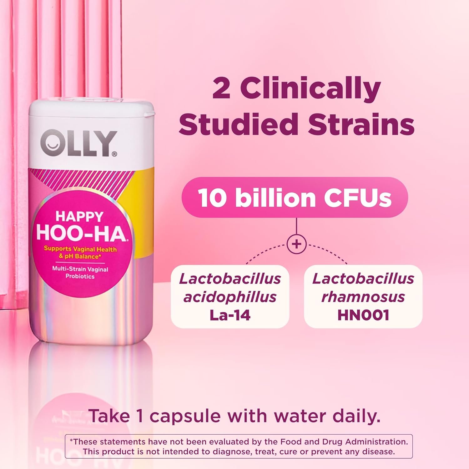 OLLY Happy Hoo-Ha Capsules, Vaginal Probiotics for Women or People with Vaginas, Vaginal Health and pH Balance,* 10 Billion CFU Per Capsule - 25 Count - Image 4