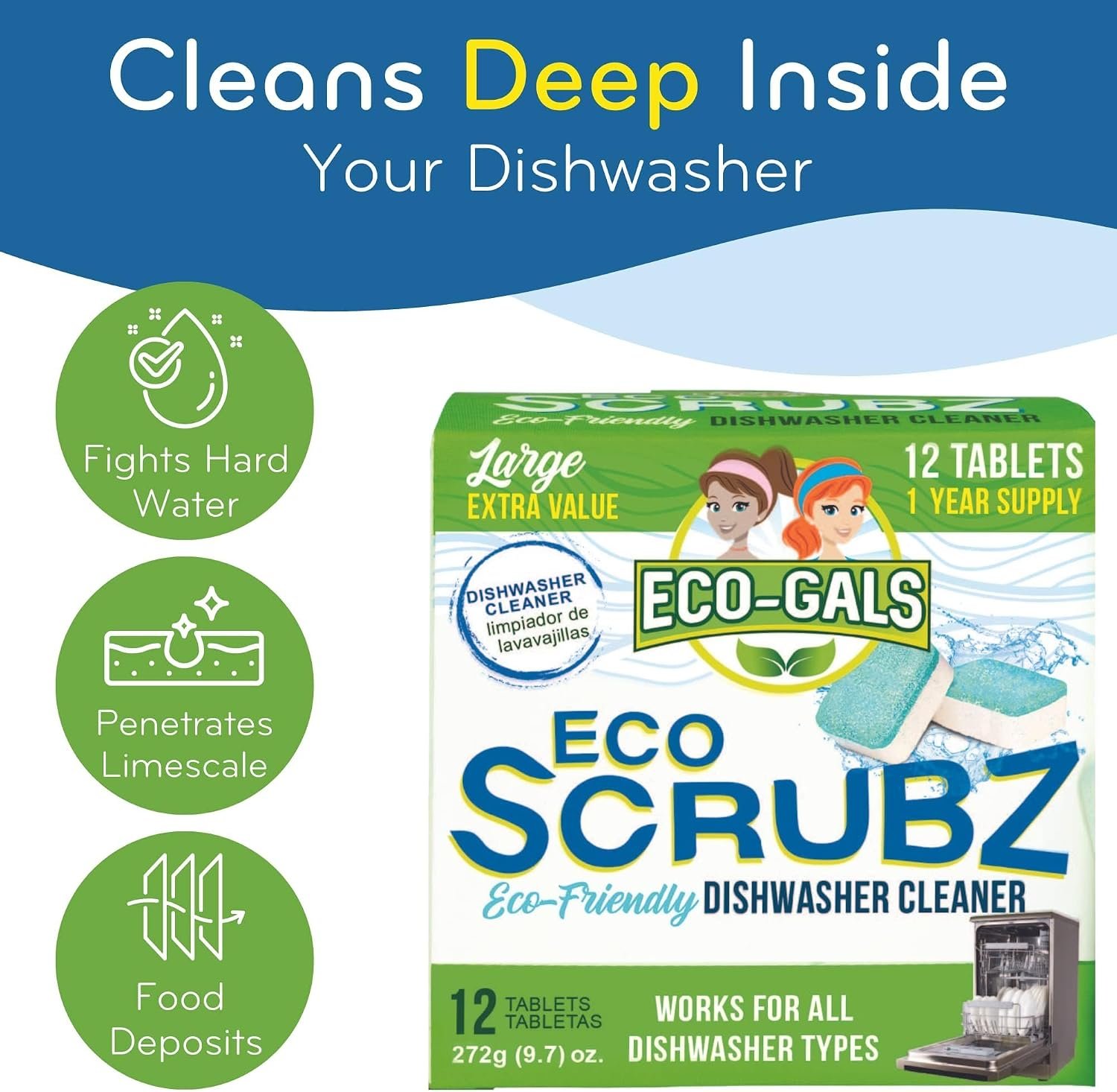 Eco-Gals Dishwasher Cleaner - 12 Tablets - 12 Month Supply - Unscented - Image 2