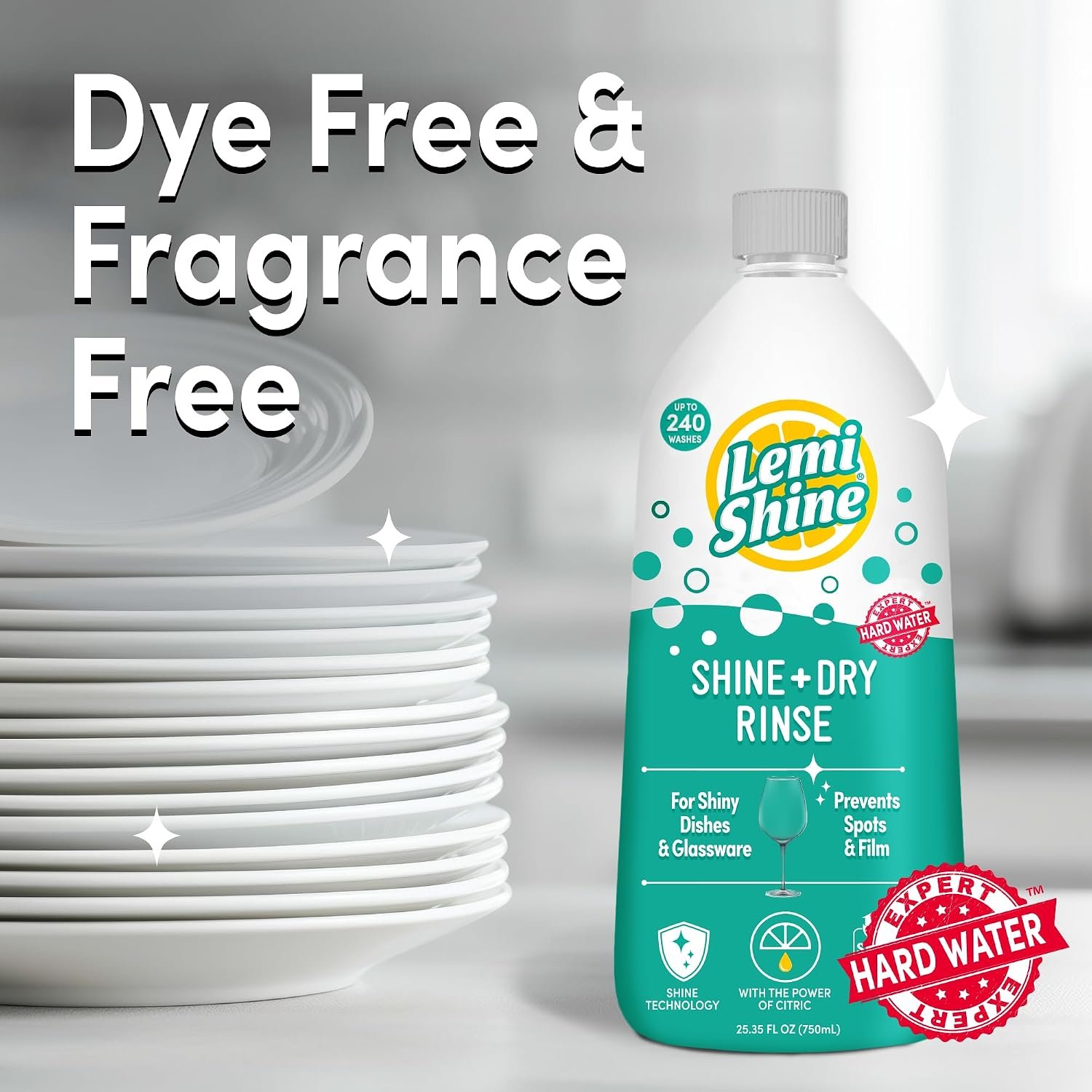 Lemi Shine Shine and Dry Natural Dishwasher Rinse Aid - Hard Water Stain Remover - 25.35 fl oz - Image 4